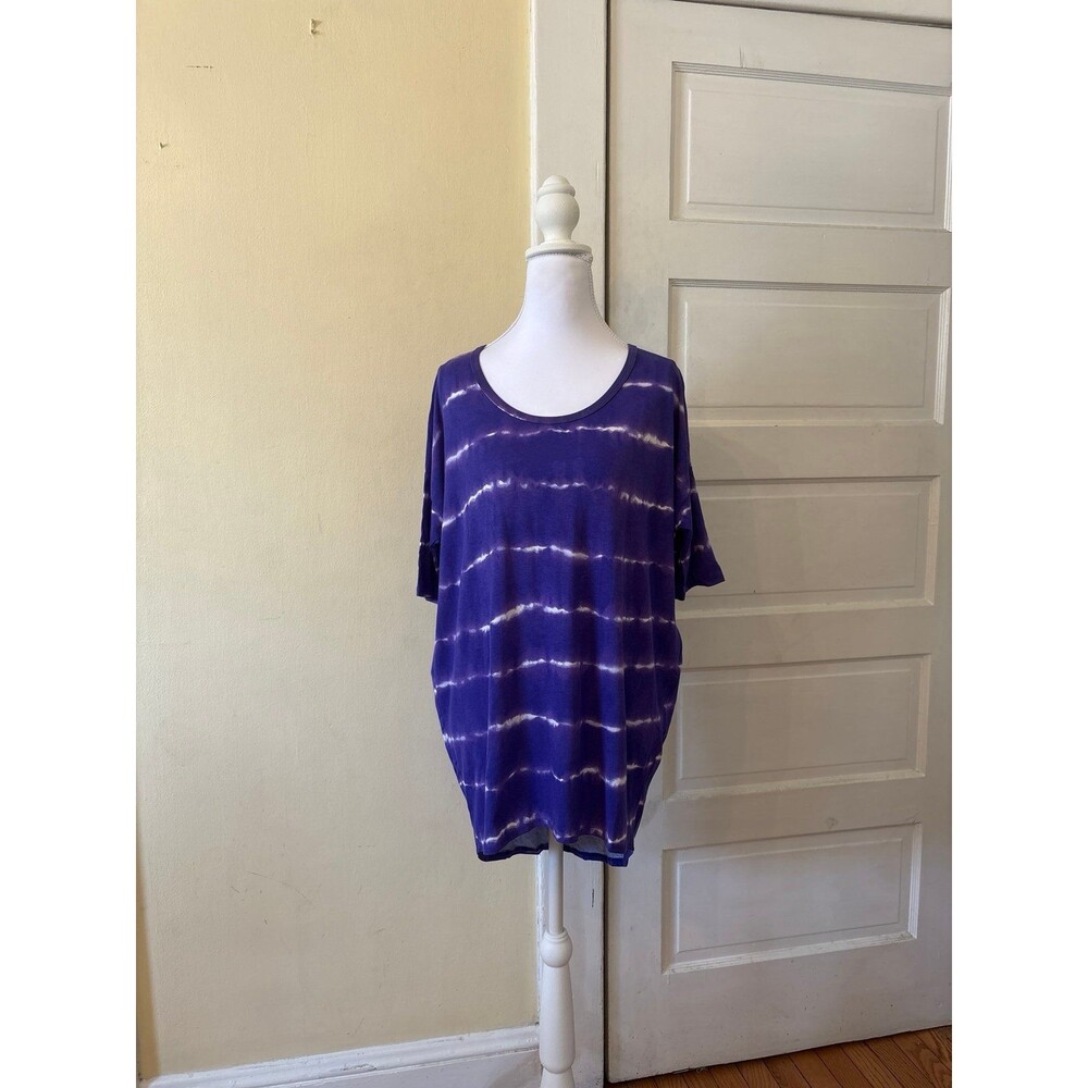 Women's high low tunic top scoop neck purple white tie dye acid wash teacher art